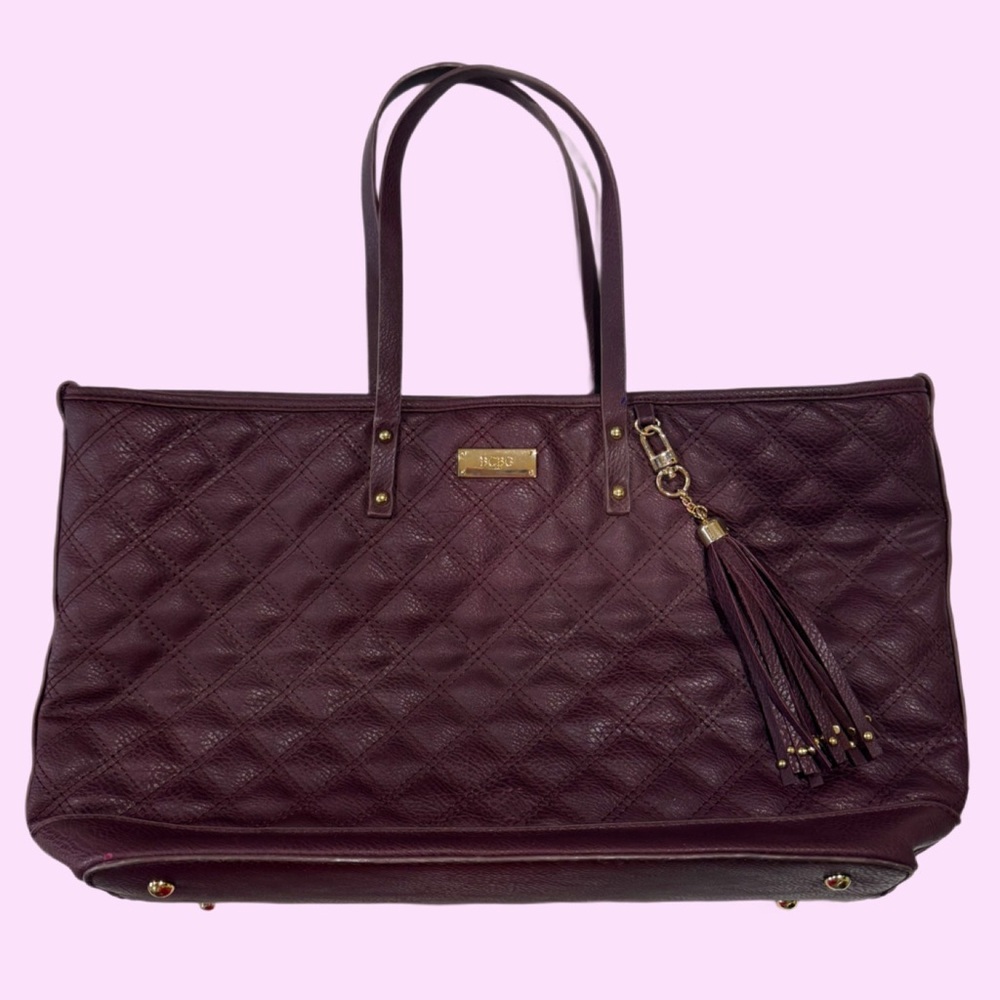 Elegant BCBG Paris Quilted Vegan Leather Purple Tote/Overnight/Laptop Bag - Picture 4 of 6